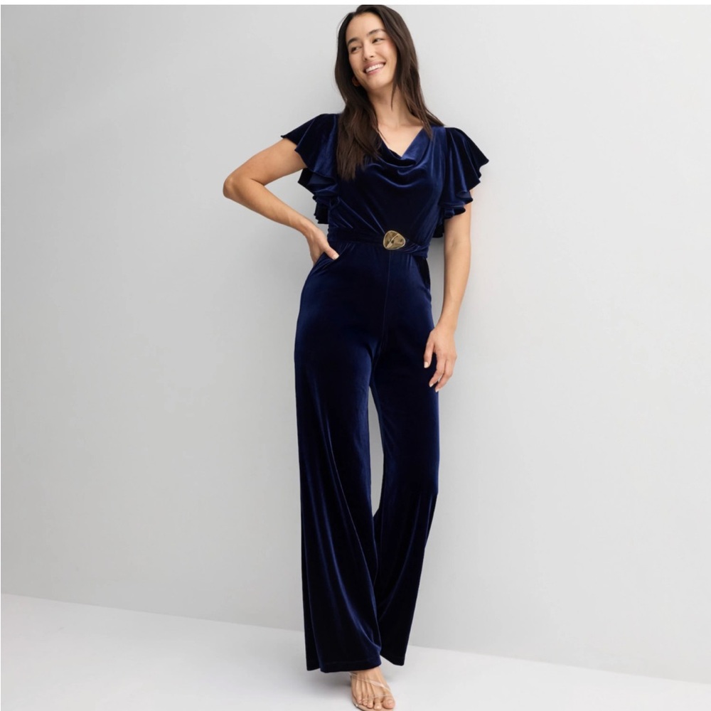Maison Tara Deep Blue Velvet Jumpsuit